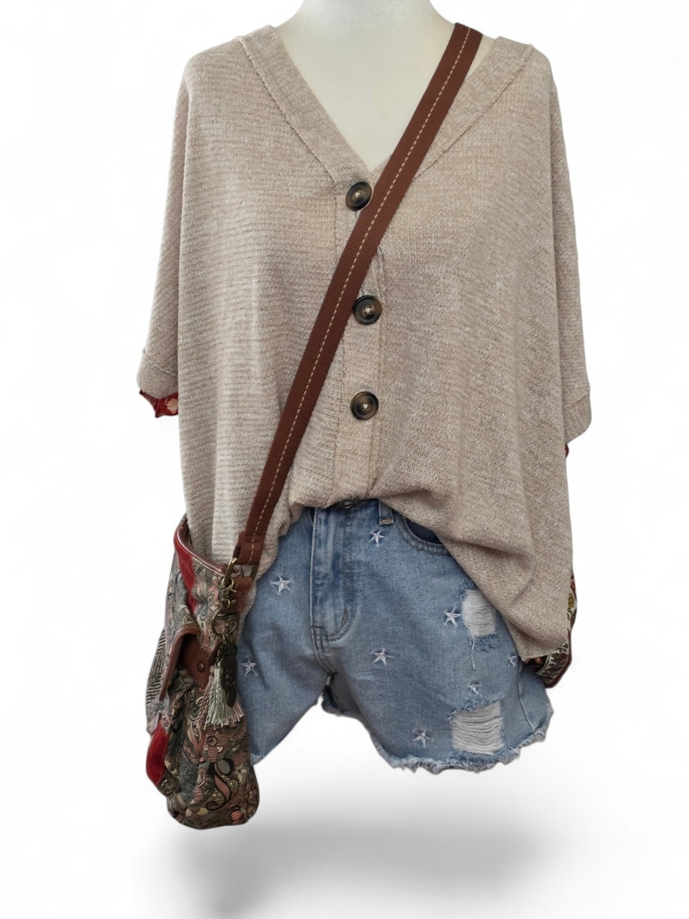 Wish List High-Rise Star Embroidered Distressed Denim Shorts - Light Blue - Picture 7 of 7